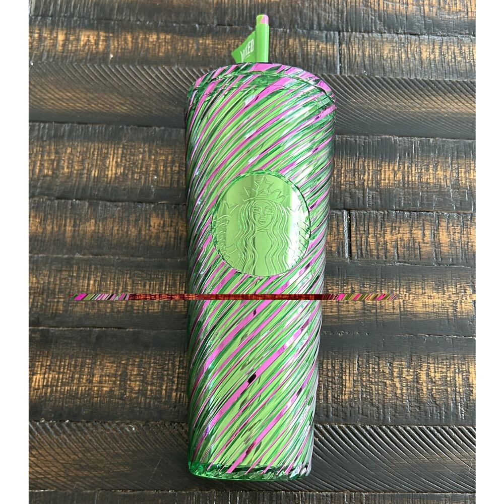 NEW! Starbucks Wicked Pink & Green Swirl 24 oz Tumbler with Straw - Picture 11 of 11